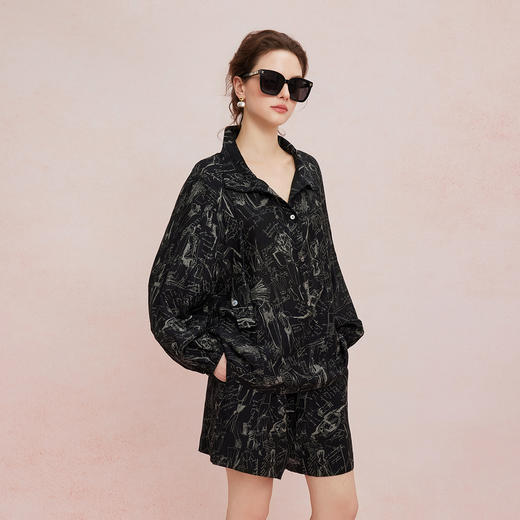 QF115斯尔丽2025新款户外出游夏季透气印花宽松上衣半裙式短裤式套装 商品图0