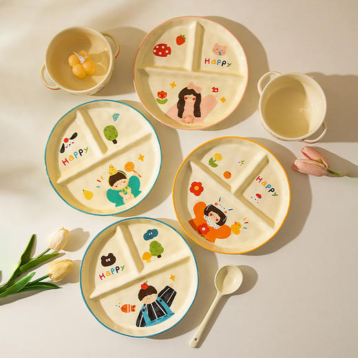 摩登主妇一家三口陶瓷分格餐盘儿童餐具大人减脂家用水果早餐盘子 商品图4