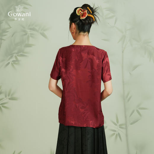 乔万尼夏季新款重磅真丝衬衫暗纹印花中式EI2C732 商品图4