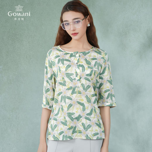 乔万尼夏季新款真丝桑蚕丝衬衫舒适宽松五分袖上衣EI2C802 商品图2