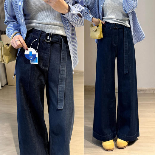 调性十足！2025新款A型宽腿裤同色腰带休闲九分宽松牛仔裤遮肉奶奶裤！ 商品图4