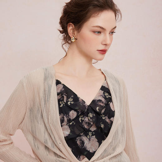 QF876斯尔丽25夏季新款法式浪漫碎花荷叶边裙搭配针织外披连衣裙套装 商品图4