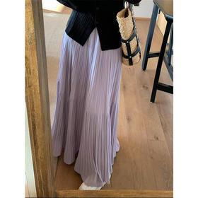 夏季雪纺紫色半身裙女中长款宽松显瘦a字百褶裙垂感温柔风长裙子