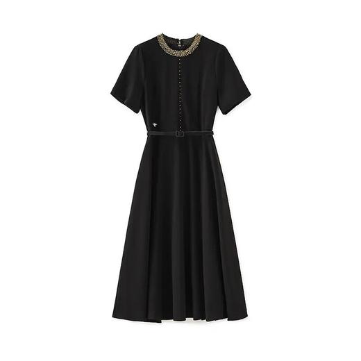 【高货wl】全新升级【铂金会员330/天猫449/差价119】(01252) 洛诗琳春夏款轻奢高级感优雅气质钉珠圆领收腰显瘦连衣裙 商品图4