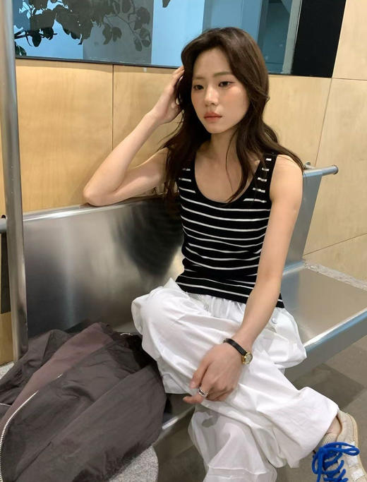 【有货 拍下改价】  IC之禾宽条 超复古撞色条纹 棉弹罗纹背心 商品图0