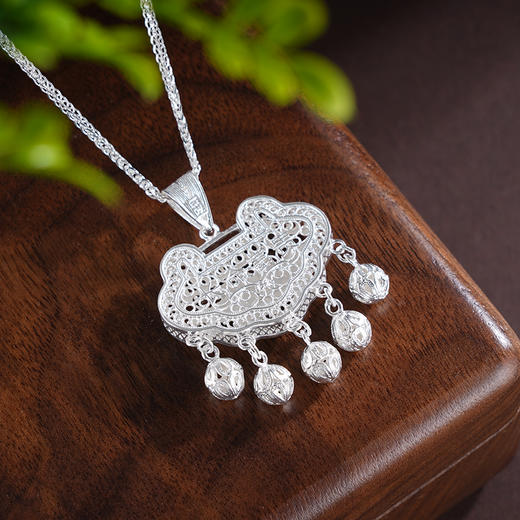 子佩集S990银【暗香莲影】套链【MX015】纯银花丝锁珐琅彩莲花荷花项链2504 商品图3