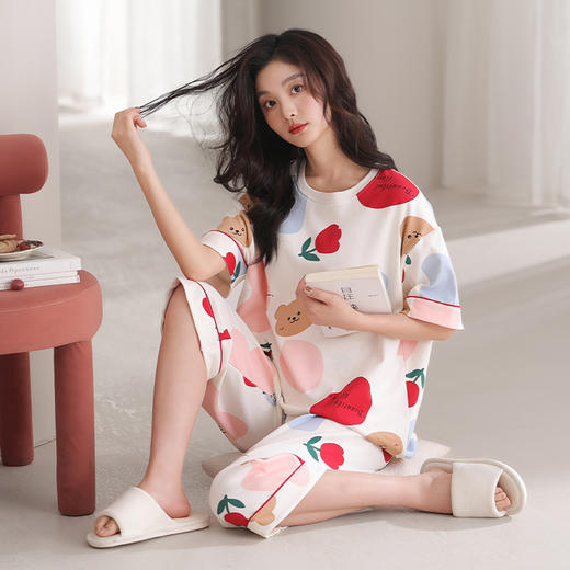 法黛琪夏季纯棉带胸垫七分裤套装女 商品图5