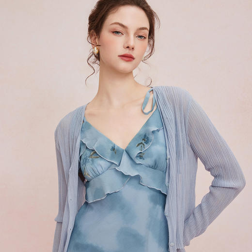 QF87725夏季新款法式浪漫碎花荷叶边裙搭配针织外披连衣裙套装 商品图4