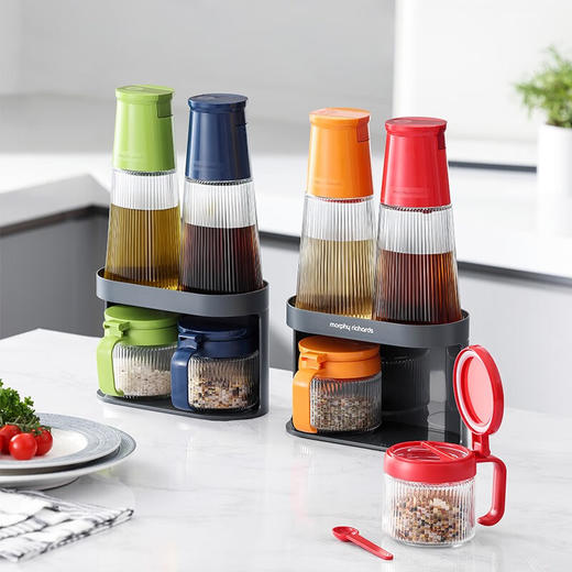Morphy Richards摩飞调料瓶罐套装MR1107 蓝/绿//橙/红 油瓶：500ml；调味罐：300ml 商品图1