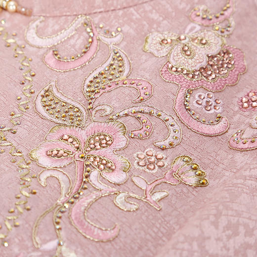 QB810斯尔丽25新款提花精致绣花改良旗袍领口袖口流苏钉珠礼服连衣裙 商品图7