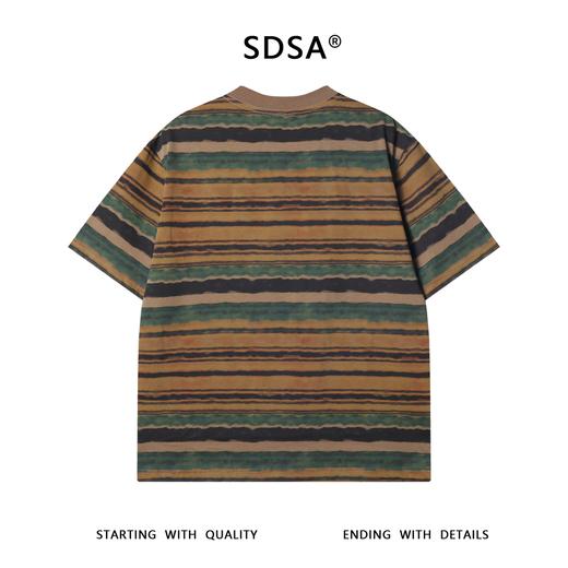 T3357夏季高级感新款撞色晕染条纹圆领短袖T恤宽松百搭舒适上衣 商品图5