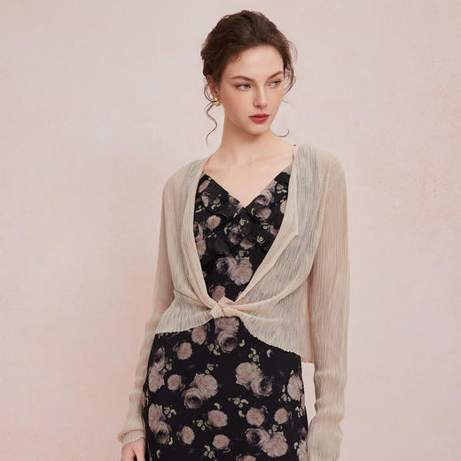 QF876斯尔丽25夏季新款法式浪漫碎花荷叶边裙搭配针织外披连衣裙套装 商品图2