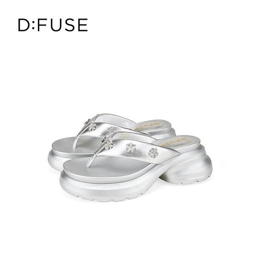 Dfuse迪芙斯2025夏季新款百搭休闲凉拖花钻扣厚底百搭人字拖鞋女鞋DFD2110111 商品图12