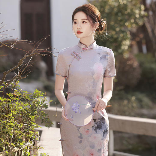 提花丝绸长款，改良年轻款修身旗袍MLS-6858 商品图2