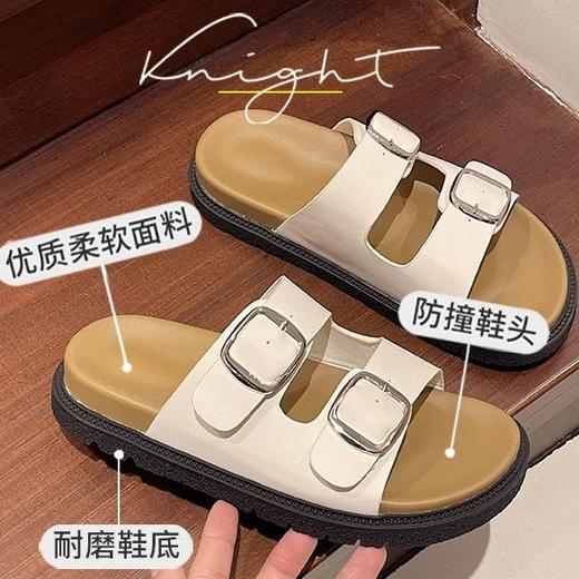 【葡萄妈同款勃肯凉拖鞋】整体平底设计“舒服又耐穿●版型宽松型光脚穿还是搭配上彩袜都没问题 超软鞋底，随意扭折，透气不捂脚，经典一字带设计，穿脱超便捷，舒适行走 商品图1