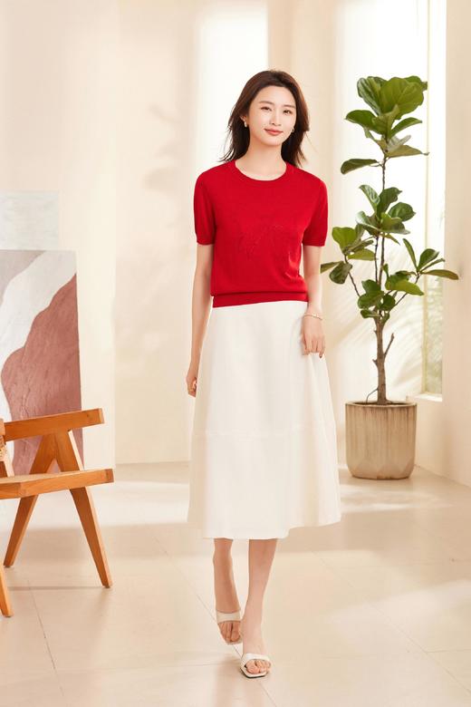 蝴蝶结圆领短袖针织衫SZ2E53-胭脂、漆黑 商品图0