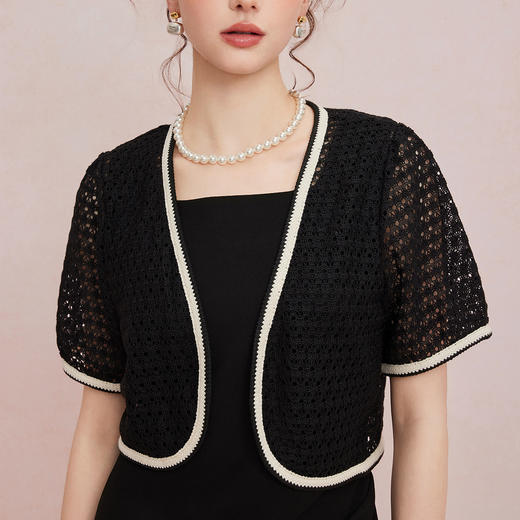 QF101斯尔丽2025夏季新款蕾丝外搭披肩小衫撞色边宽松百搭开衫空调衫 商品图4