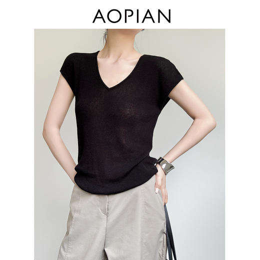 奥篇夏日降温 舒适凉感天丝亚麻V领针织T 商品图5