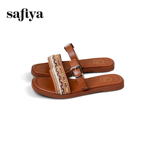 预售7天|Safiya/索菲娅2025民族风编织轻便休闲方头平底高级感一字拖SFD2110365 商品图10