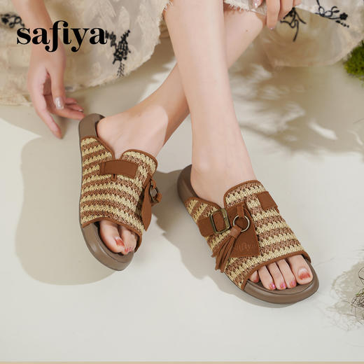 预售7天|Safiya/索菲娅2025时尚编织露趾休闲外穿百搭平底勃肯拖鞋SFD2110401 商品图5