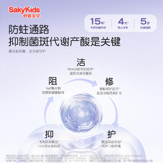 【限时折扣】舒客宝贝小护盾长效防蛀儿童牙膏 60g*2支 (分龄款: 2-5岁/6-9岁/10-12岁) -新旧款包装随机，赠儿童成长牙刷2支（颜色随机）fx 商品图7