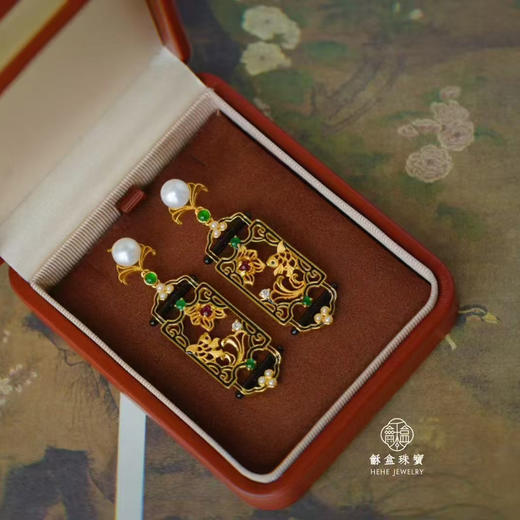 龢盒原创 一莲一锦，一世清欢 银镶翡翠珍珠耳坠 商品图0