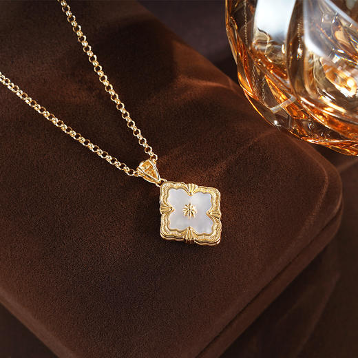 子佩集S925银【四叶华韵】悦逍游套链【QF24N0744】纯银白贝母四叶草镀金项链2504 商品图3