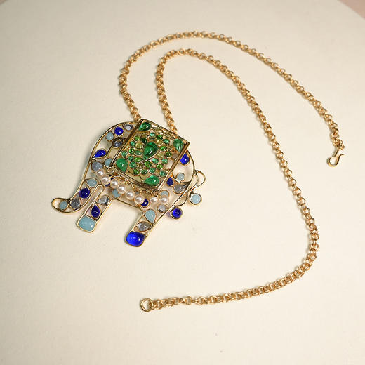 订购5个月到｜Gripoix Paris-Vintage-彩象 蓝绿色 吊坠 项链［法国设计师］ 商品图3