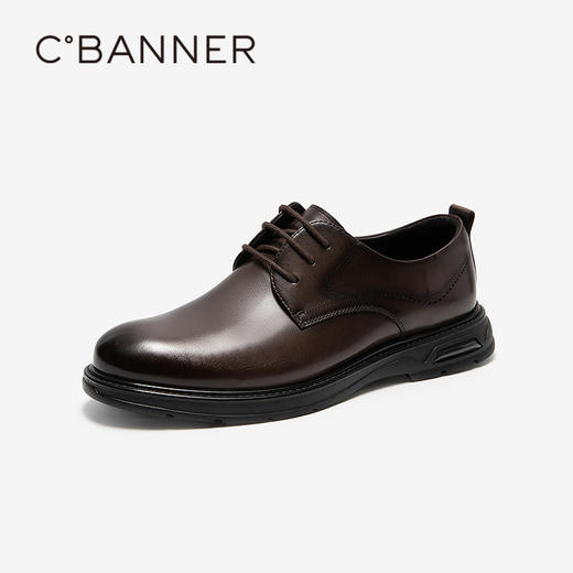 千百度男鞋英伦风真皮休闲皮鞋黑色男士商务正装皮鞋A25177261 商品图1