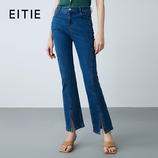 EITIE爱特爱夏季新款时尚高腰开叉显瘦百搭经典牛仔裤7805501 商品图0