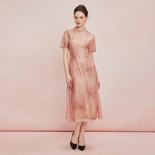 QF821斯尔丽25夏季新款旗袍奥黛A摆晕染效果手工盘扣旗开得胜连衣裙 商品图3