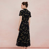 QF820斯尔丽25新款改良式旗袍提花加印花下摆荷叶波浪修身浪漫连衣裙 商品缩略图1