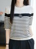 小香风山茶花钉珠撞色条纹针织短袖T恤 商品缩略图6