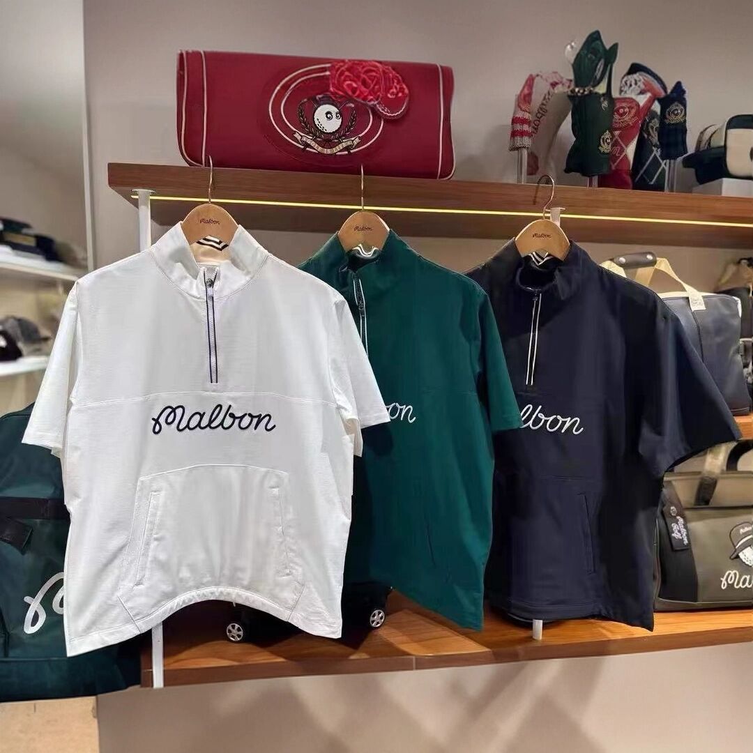malbon  小精灵半拉链立领 套头 刺绣标短袖休闲潮流帅气