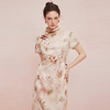 QF822斯尔丽25新款改良式旗袍提花加印花下摆插片A型显瘦浪漫连衣裙 商品缩略图0