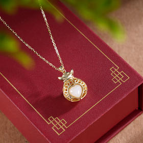 子佩集S925银【纳福随心】套链【AS0052618】纯银和田玉钱袋福袋镀金项链2504