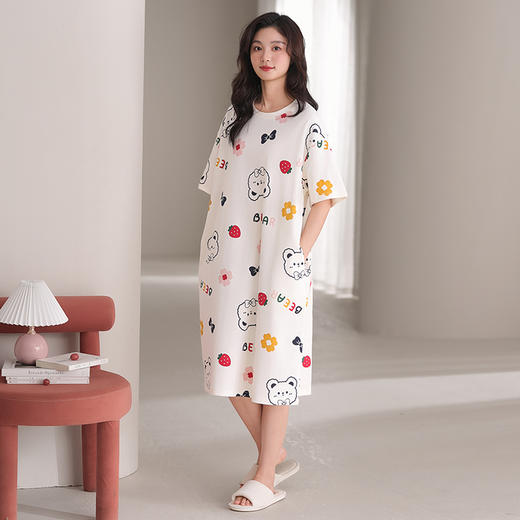 法黛琪夏季纯棉套头睡裙女 商品图4