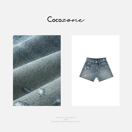 COCO ZONE 刘一一【100棉】做旧水洗毛边裤脚牛仔短裤CD1A0836 商品图2