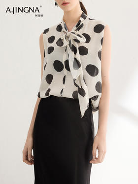 【特价不退换】阿菁娜法式波点飘带无袖衬衫F30X202010