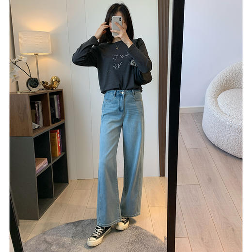 闭眼入好裤型！2025复古高腰宽松立裁斜拼显瘦宽松直筒阔腿牛仔裤长裤！ 商品图3
