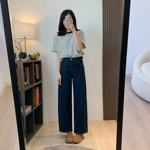 闭眼入好裤型！2025复古高腰宽松立裁斜拼显瘦宽松直筒阔腿牛仔裤长裤！ 商品图2