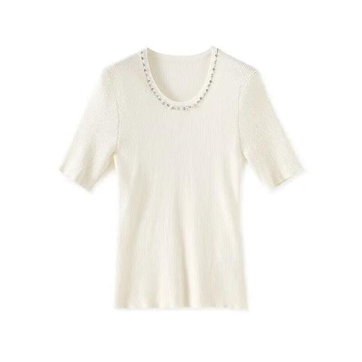 【高货wl】全新升级【铂金会员183/天猫249/差价66】(01751) 洛诗琳设计感重工圆领钉珠天丝钩花针织衫时尚显瘦上衣 商品图4