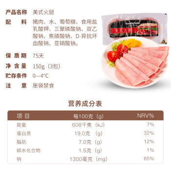 史蜜斯 国产圆形美式火腿片450g 冷藏无淀粉火腿 三明治汉堡早餐食材 商品图3
