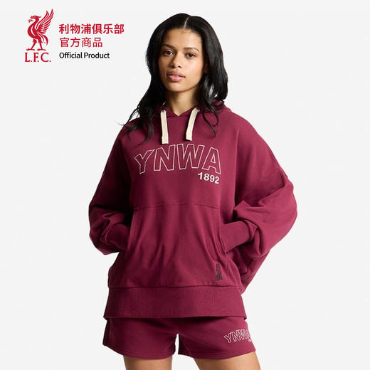 【官网同款】利物浦俱乐部 | 红色连帽卫衣宽松款简约抽绳帽衫 商品图1