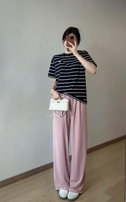 【有货 拍下改价】IC之禾 极简黑白条纹撞色百搭 圆领棉弹螺纹撞色短袖T恤 商品图7