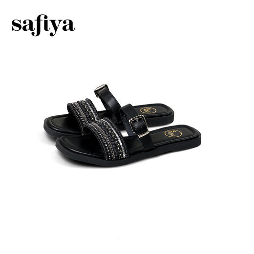 预售7天|Safiya/索菲娅2025民族风编织轻便休闲方头平底高级感一字拖SFD2110365 商品图11