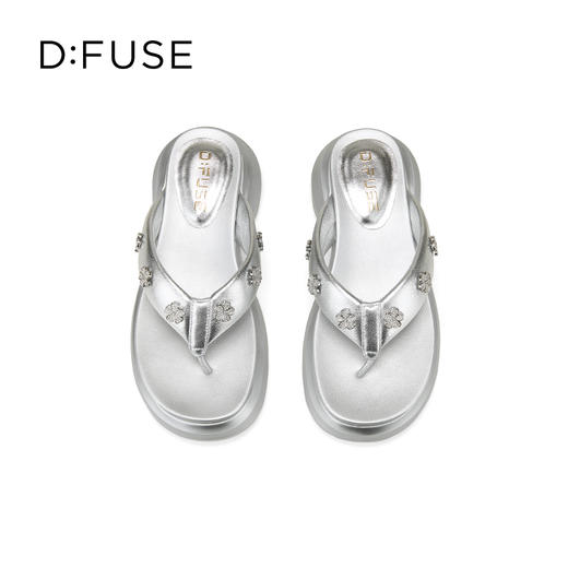 Dfuse迪芙斯2025夏季新款百搭休闲凉拖花钻扣厚底百搭人字拖鞋女鞋DFD2110111 商品图14