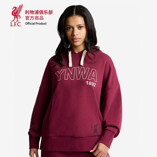 【官网同款】利物浦俱乐部 | 红色连帽卫衣宽松款简约抽绳帽衫 商品图0