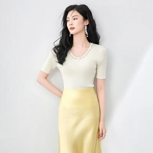 【高货wl】全新升级【铂金会员183/天猫249/差价66】(01751) 洛诗琳设计感重工圆领钉珠天丝钩花针织衫时尚显瘦上衣 商品图0