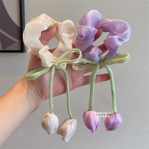 （满两件包邮）新款春夏郁金香大肠发圈甜美少女飘带头绳清新网纱皮筋女发饰 商品图3